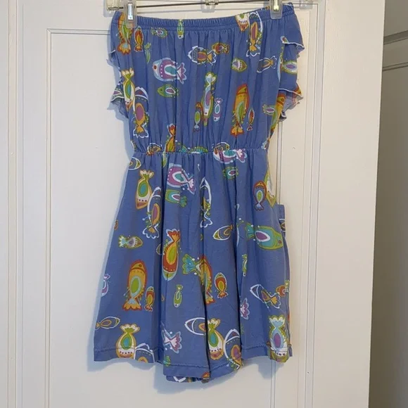 90s Malibu Barbie Comfy Cotton Beach Romper Swim Coverup Srapless Playsuit Small - Picture 6 of 7